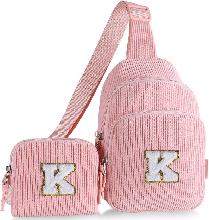 Gomens Birthday Gifts for 4 5 6 7 8 9 10 11 12 13 Year Old Girls, Cute Initial Crossbody Sling Bag Fanny Pack Belt Purse for Daughter Sister Teen Grandkids Personalized Gifts Pink K - Image 1